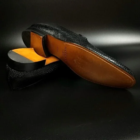 NEW MEZLAN Venetian Snake Leather Slip On Loafers Dress shoe 12 Black Old Money